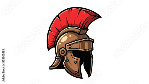 Illustration of a Warrior Helmet with Red Plume on White Background