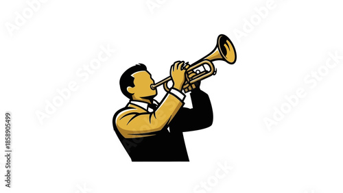 Man playing trumpet illustration on white background