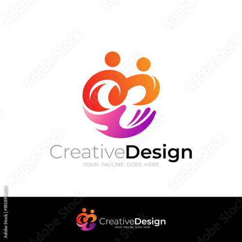 People care logo and hand design combination, love care logos