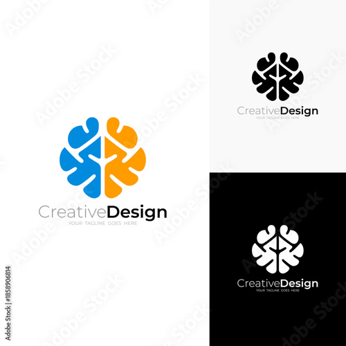 Simple brain logo with smart design template, education logos