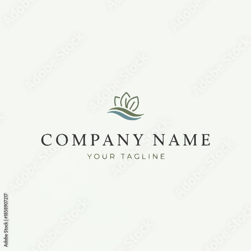 Minimalist Lotus Flower Logo Design Template with Placeholder Company Name and Tagline.