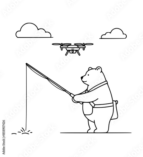 Bear fishing with drone