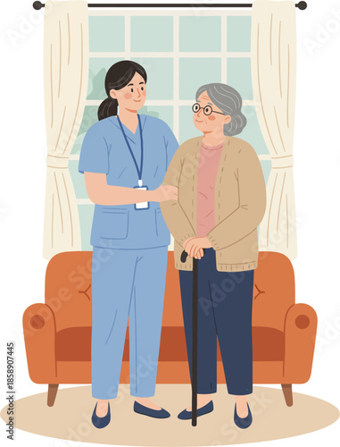 Illustration of a doctor examining an elderly patient