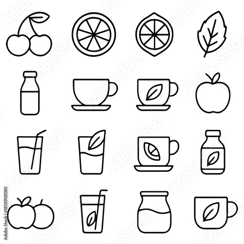 Fresh Elements: Capturing the essence of refreshment through minimalist icons of nature's bounty. The image encapsulates elements of nutrition, wellness, and healthy lifestyle choices.