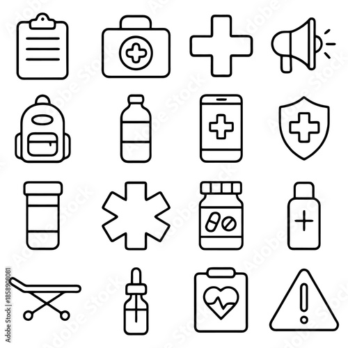 Essential Health Icons: A comprehensive array of carefully crafted health icons, offering a visual vocabulary for various medical and emergency needs.