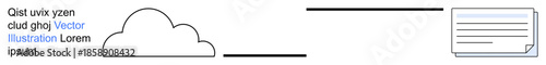 Cloud storage, data sharing, file transfer, online documentation, backup, teamwork. A cloud connected to a document by a line. Cloud storage and data sharing concept