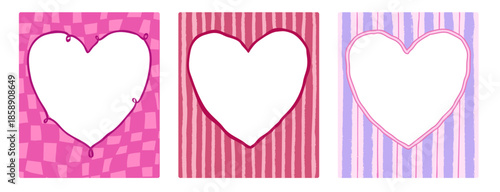vector illustration of photo frame square with love shape and decorative pattern - collection set