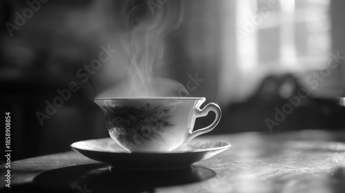 Wallpaper Mural Steaming cup of tea in black and white Torontodigital.ca