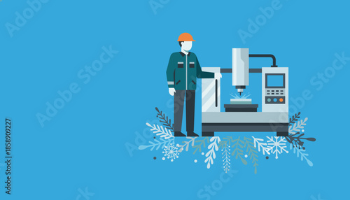 Industrial technician operating automated CNC milling machine Modern production concept