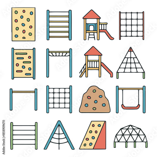 Playground Equipment: A vibrant set of playground equipment stands ready for adventure, offering a variety of play structures for children to enjoy outdoor activity.
