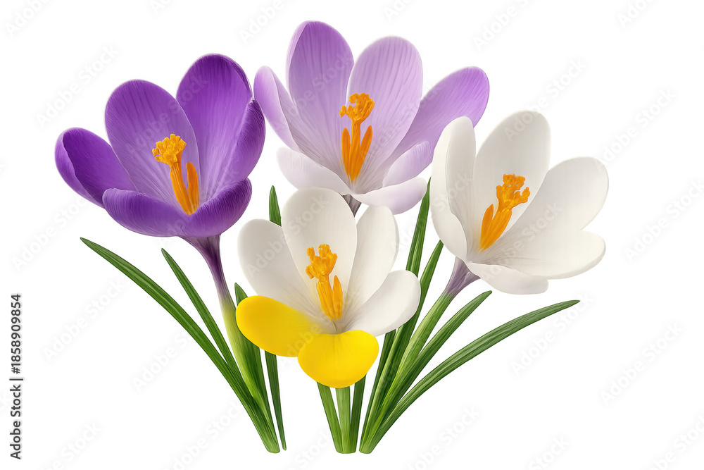 Naklejka premium Crocus flowers blooming with purple, white, and yellow petals