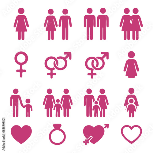 Love and Diversity: A collection of symbols and icons portraying themes of love, family, and inclusivity, representing the beauty of different relationship structures.