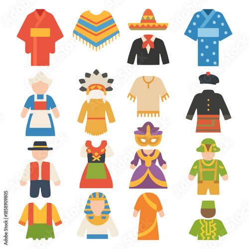 Diverse Cultural Attire Collection: An array of vibrant and colorful traditional garments from around the world, showcasing a tapestry of cultures and traditions.