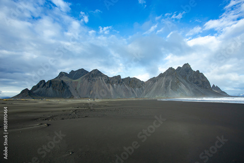 Tourists At Black Sand Beach of Stokksnes of Iceland