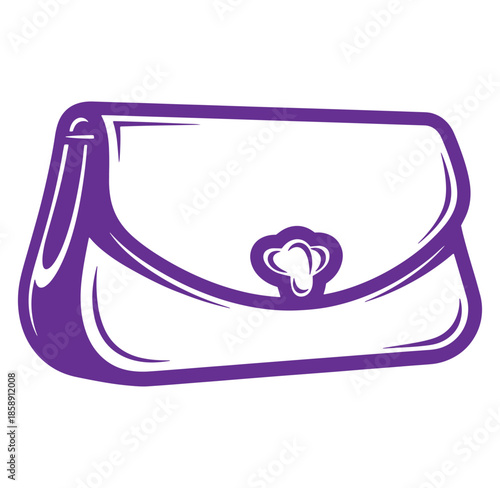 Purple clutch handbag with stylish design and a unique decorative clasp illustration