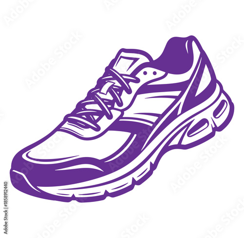 Vector illustration of a purple and white athletic running shoe isolated on white