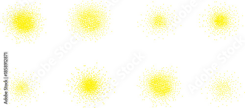 Abstract seamless pattern with soft yellow watercolor splashes on a white background. Light airy design with paint spray and sun-like dots, perfect for backgrounds, textiles, wallpapers, stationery.
