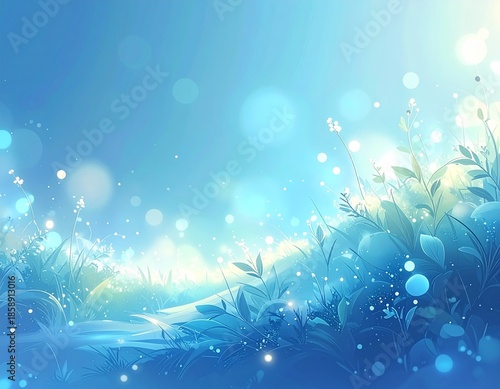 Light blue horizontal gradient with delicate glowing bokeh spots. 