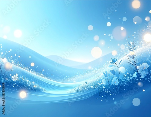 Light blue horizontal gradient with delicate glowing bokeh spots. 