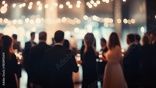 Capture the excitement of a networking event with this image of people mingling under string lights, perfect for corporate or social gatherings.