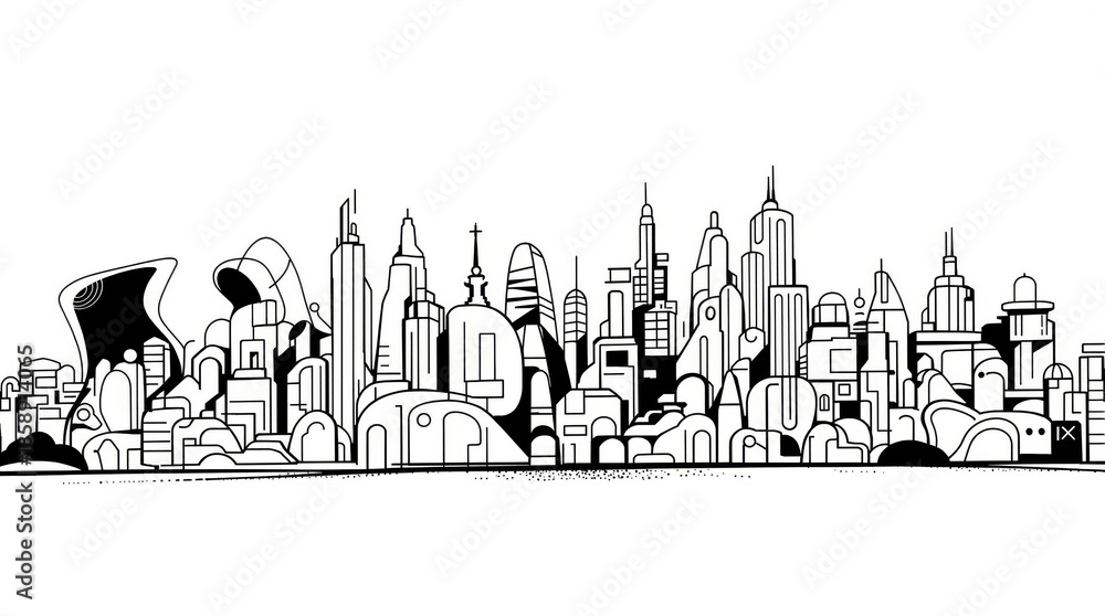 Obraz premium Stylized City Skyline Line Art