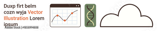 Data analysis, biotechnology, cloud computing, scientific research, genomics, digital storage. Graph, DNA helix cloud icon. Data analysis and biotechnology applications