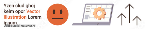 Data optimization, process improvement, workflow automation, user interaction, development strategy, analytics. Computer with a gear, an emotion arrows. Data optimization and process improvement