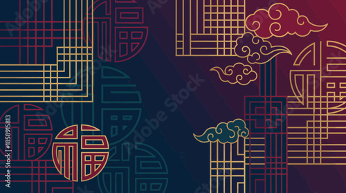 Vibrant abstract cityscape with Chinese architectural elements