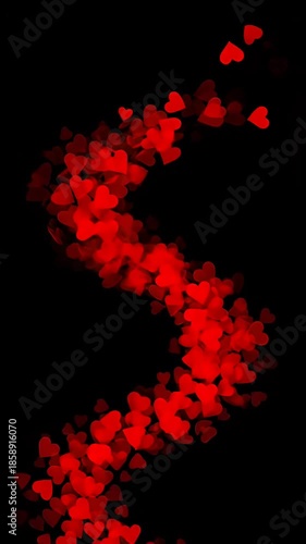 Red Hearts Flowing Motion on Black Background