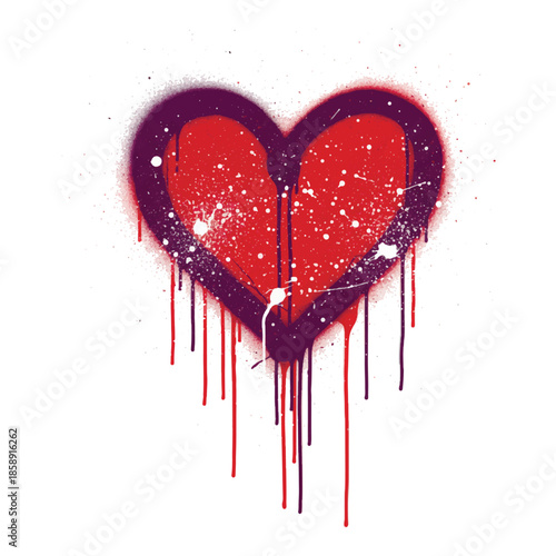 Artistic graffiti heart illustration with vibrant red color and realistic paint drips. Modern urban street art vector for romantic, edgy, or youth themed posters and apparel designs.