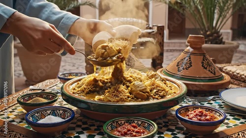 Traditional dish serving with spices and decorative tableware