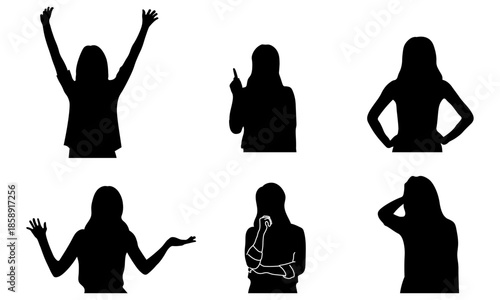 6種類のポーズをとった女性のシルエットイラスト