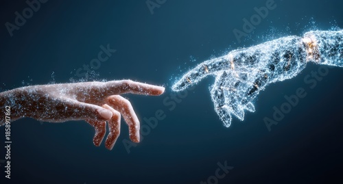 Hands connecting digital and human touch creation concept illustration