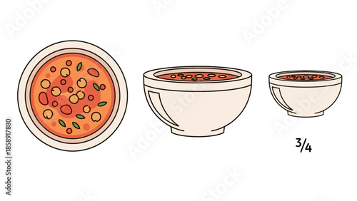 Set of Rice Bowl and Porridge Vector Illustration with Spoon in Flat Design Style