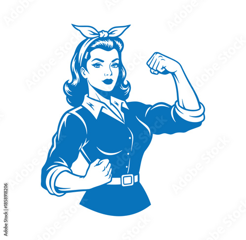 Rosie the Riveter style woman flexing her arm in a confident pose  iconic female empowerment symbol