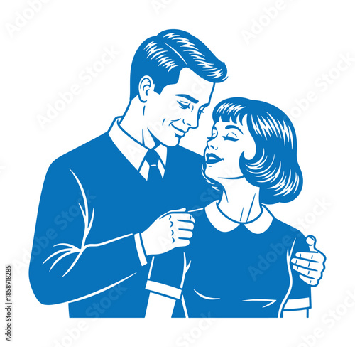 vintage couple embracing and looking into each others eyes romantically