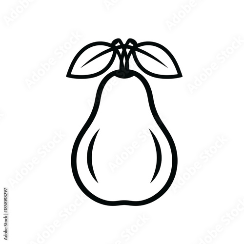 minimalist pear fruit line art illustration with leaves for healthy food design