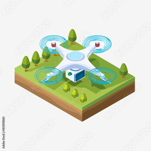Isometric Drone Flying Over Agricultural Field with GPS Technology Mapping