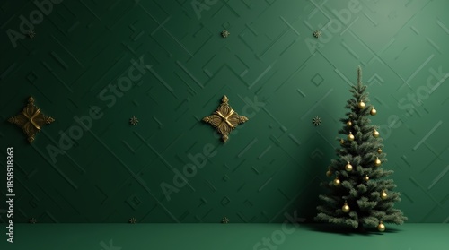 Luxury Emerald Green Christmas Background with Gold Diamond Frame and Decorated Trees for Festive Holiday Banner_4