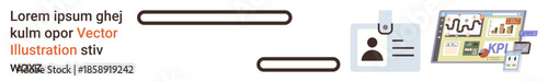 Identity verification, digital security, business analytics, data management, KPI tracking, online platforms. Digital ID card alongside an analytics dashboard. Identity verification and digital