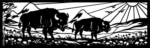 Bison Nature Scene Decorative Panel Vector