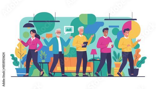 Diverse team collaborating on business strategy data and modern communication