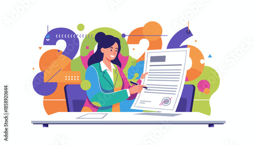 Professional woman signing a business contract or legal document at an office desk Agreement deal and partnership concept
