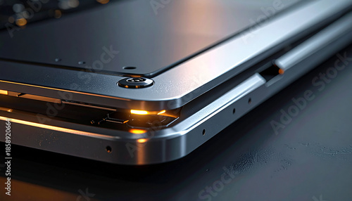 Wallpaper Mural Sleek Laptop Design: Close-up of a modern laptop, showcasing its smooth metallic finish and intricate design elements, capturing the essence of technology and innovation. Torontodigital.ca