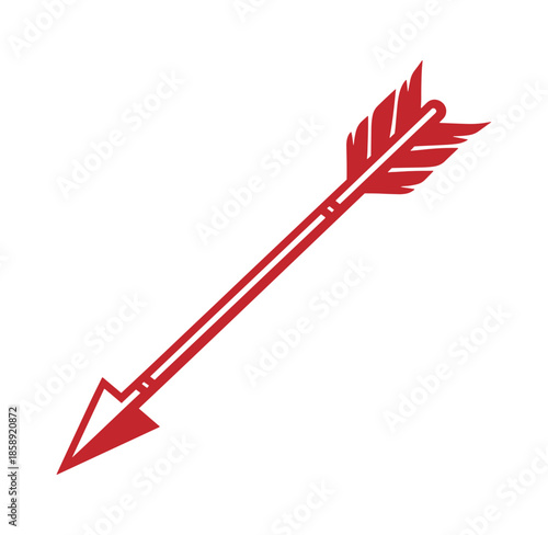 Red arrow icon with feather and sharp tip pointing downwards  symbol for direction and movement