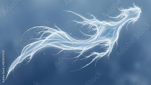 Ethereal white smoke tendrils floating in blue misty atmosphere