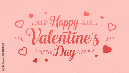 Happy Valentine's Day" elegant script greeting on a soft pink background adorned with various heart shapes, ideal for celebrating love and romance