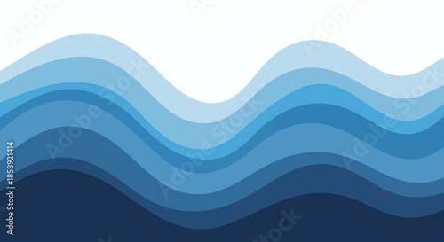 Abstract blue ocean waves in a contemporary vector design, forming a smooth and tranquil layered background graphic.