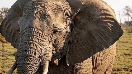 Wallpaper Mural Intimate close-up portrait of a magnificent African elephant, revealing rich textures and its profound gaze, symbolizing the powerful and intelligent spirit of savanna wildlife Torontodigital.ca