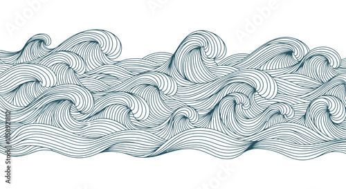 A detailed vector illustration showcases an ocean wave pattern, perfect for creating a seamless background or border design with a flowing, artistic aesthetic.
